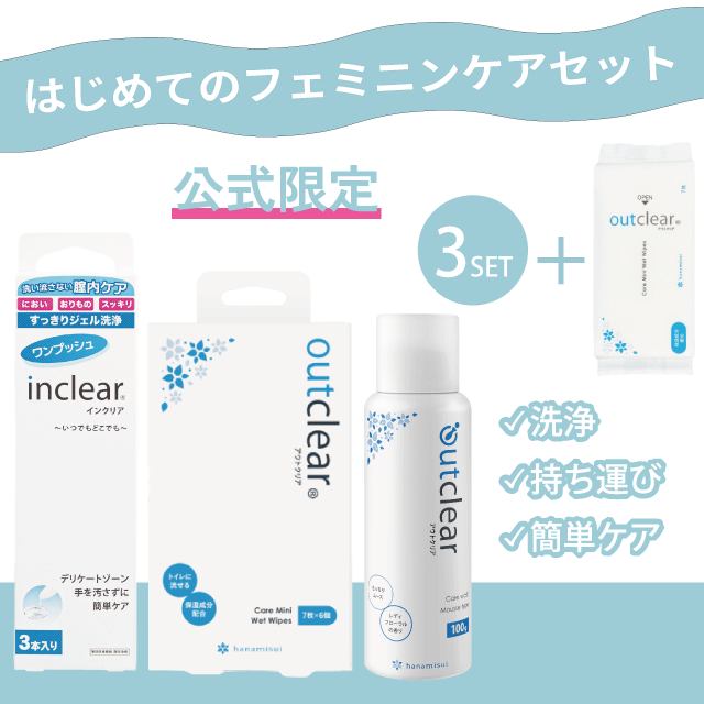 インクリア アウトクリア ケアミニウェットワイプ ケアウォッシュムースタイプ 3点セット+1